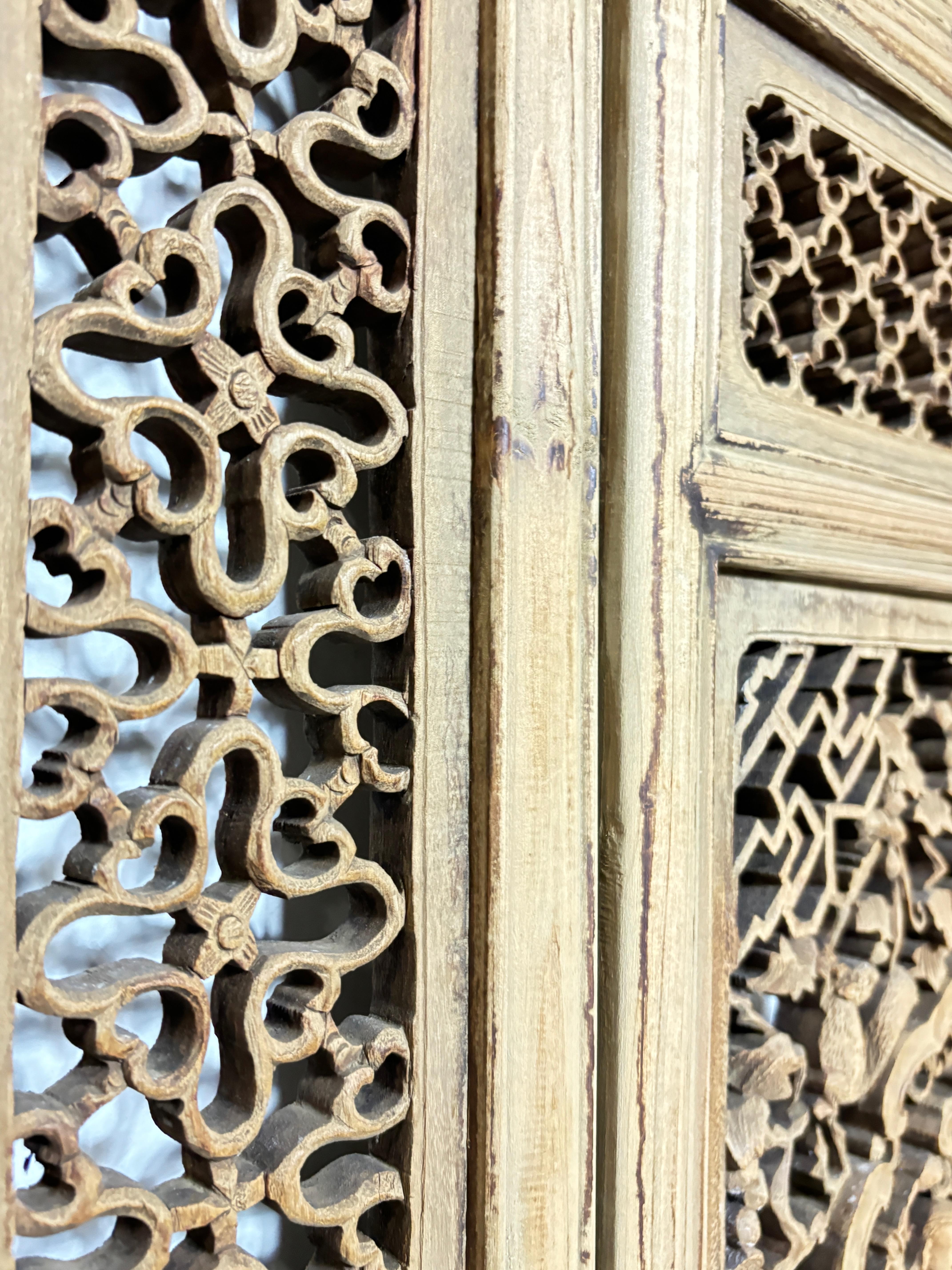 Pair of Asian Carved Wood Window Wall Panels , 19th Century For Sale 2