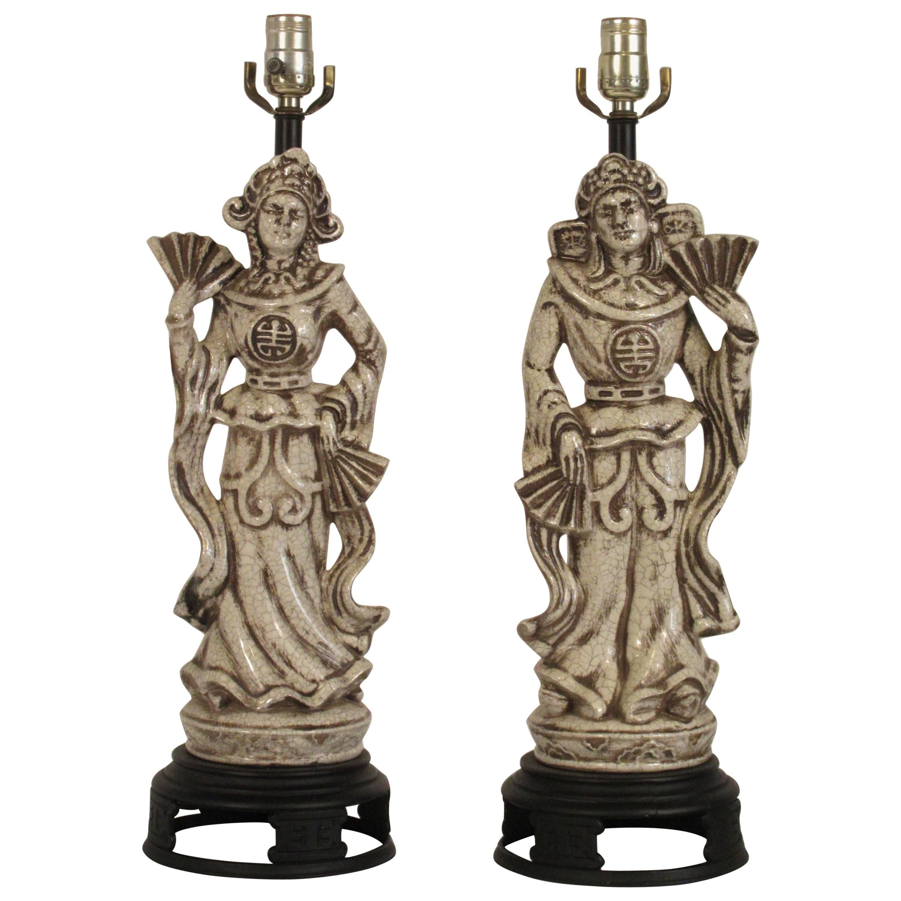 Pair of Asian Ceramic Crackle Lamps