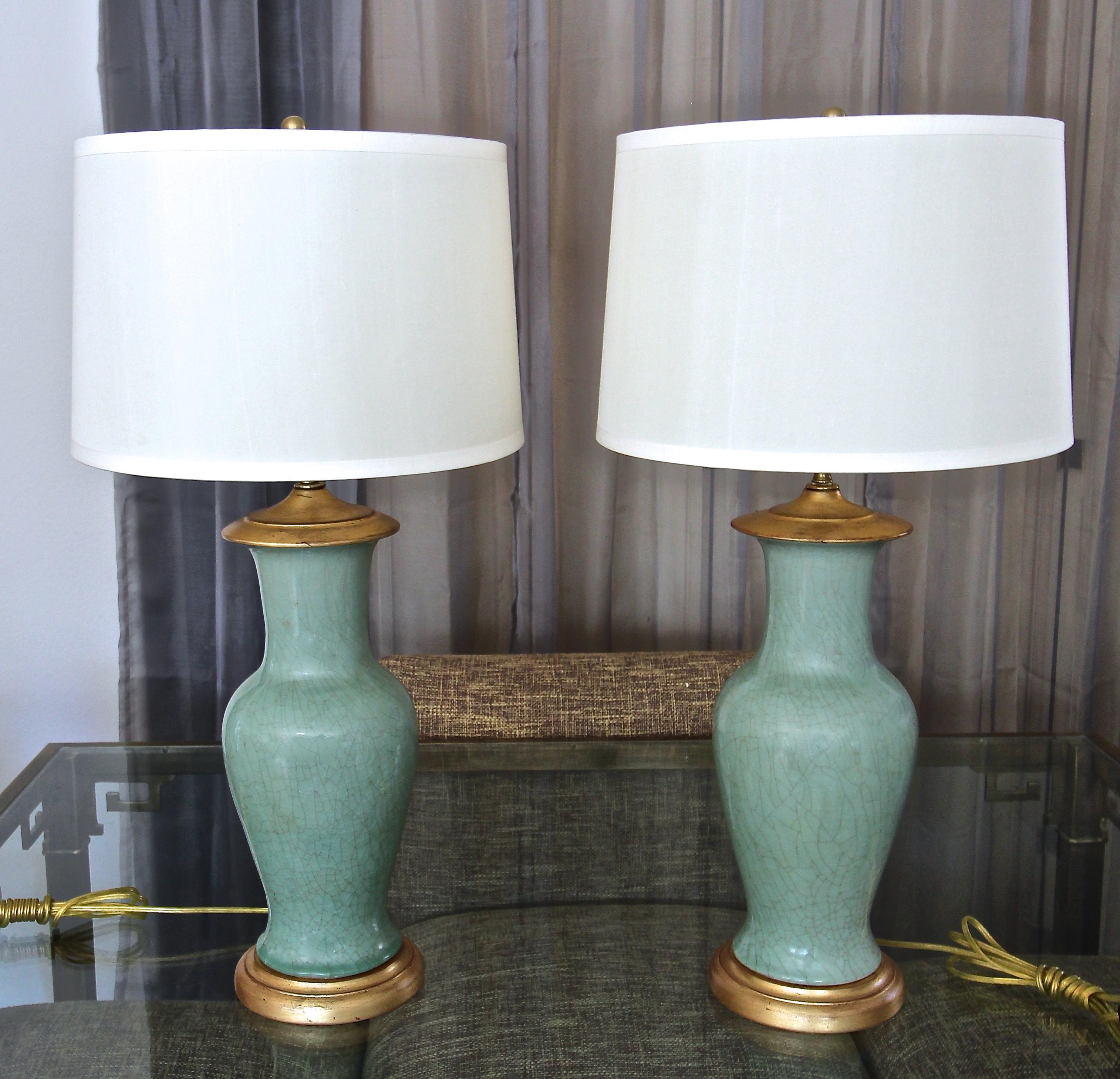 Pair of Asian Chinese Celadon Green Porcelain Table Lamps 5