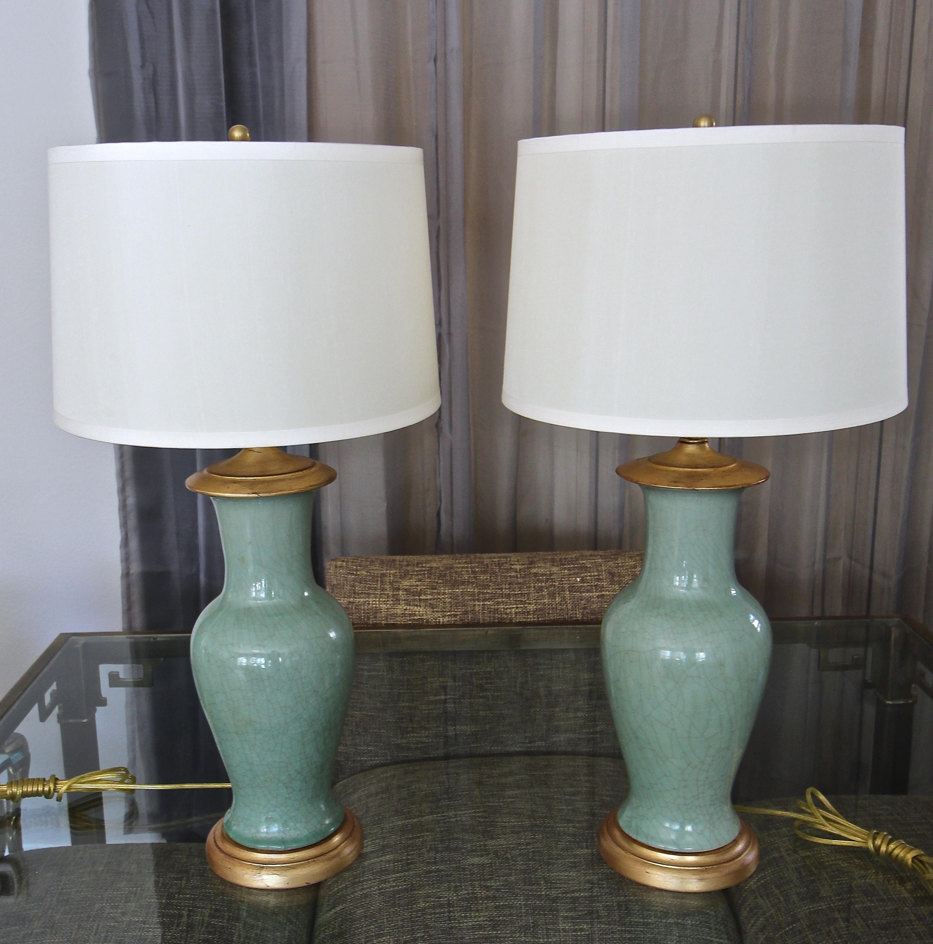 Pair of Asian Chinese Celadon Green Porcelain Table Lamps 14