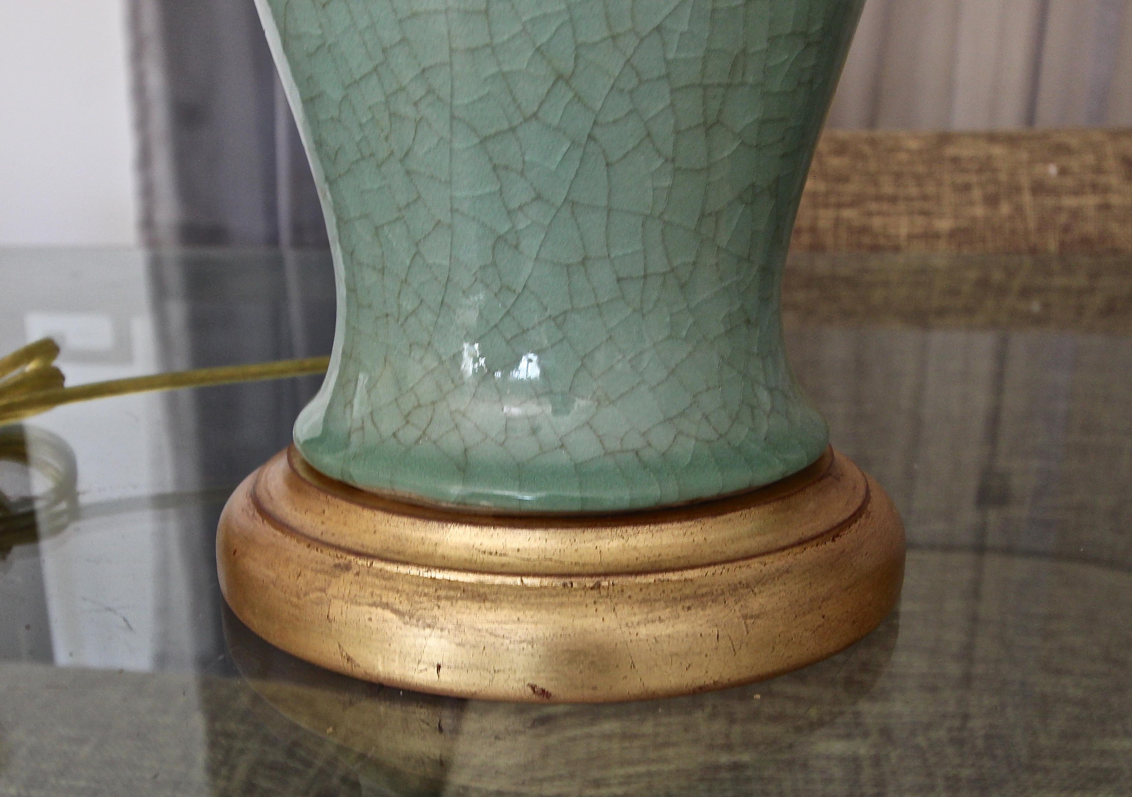 Pair of Asian Chinese Celadon Green Porcelain Table Lamps 1