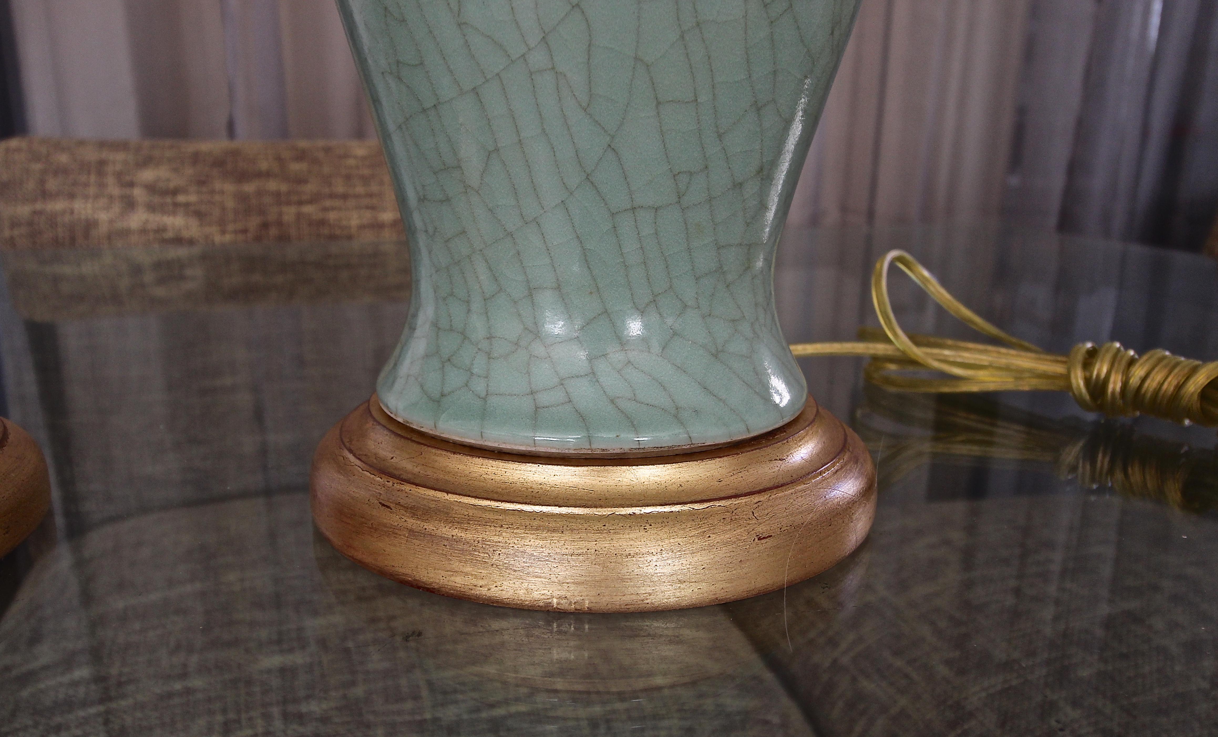Pair of Asian Chinese Celadon Green Porcelain Table Lamps 2