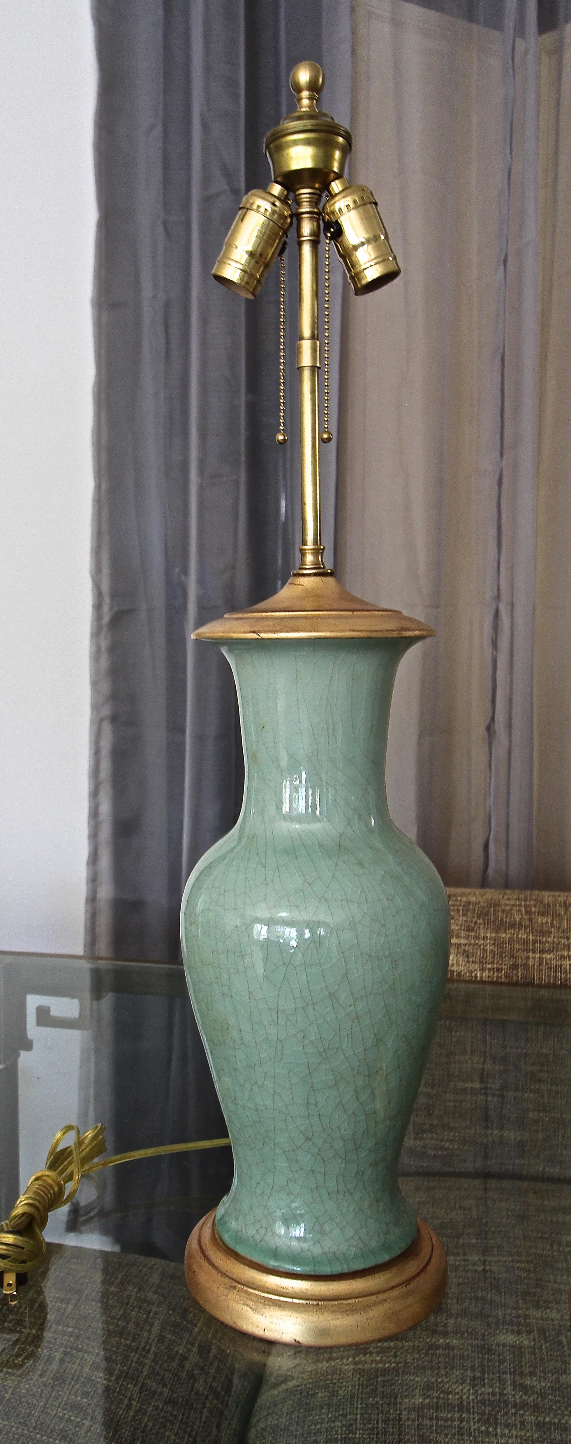 Pair of Asian Chinese Celadon Green Porcelain Table Lamps 3