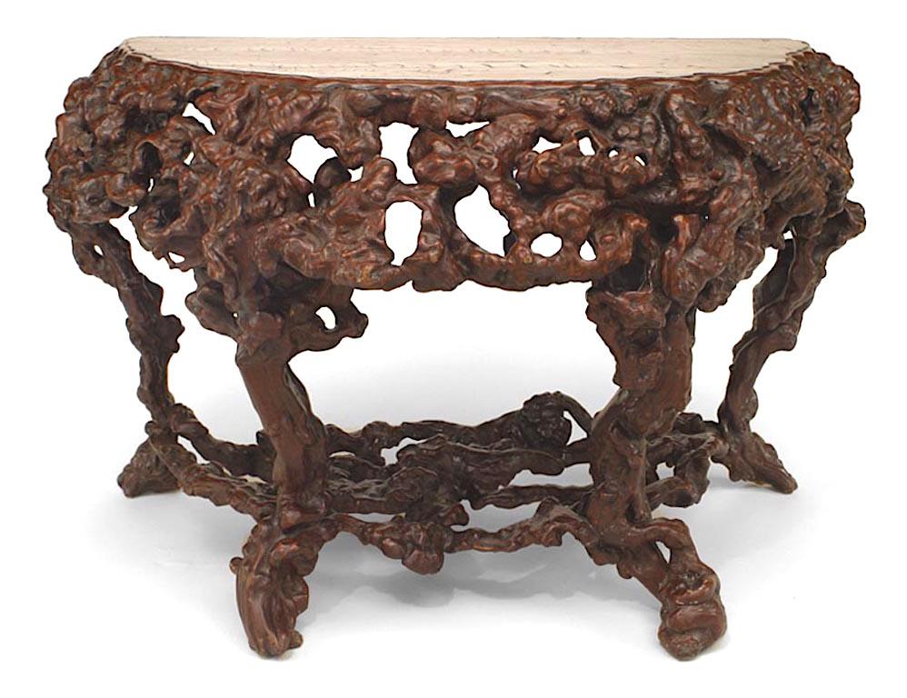 Pair of Chinese Rustic Root Console Tables In Good Condition For Sale In New York, NY