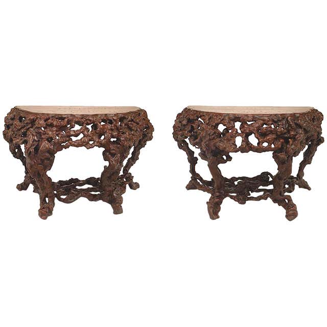 Rustic Tree Root Live Edge Lacquered Console Table For Sale at 1stDibs
