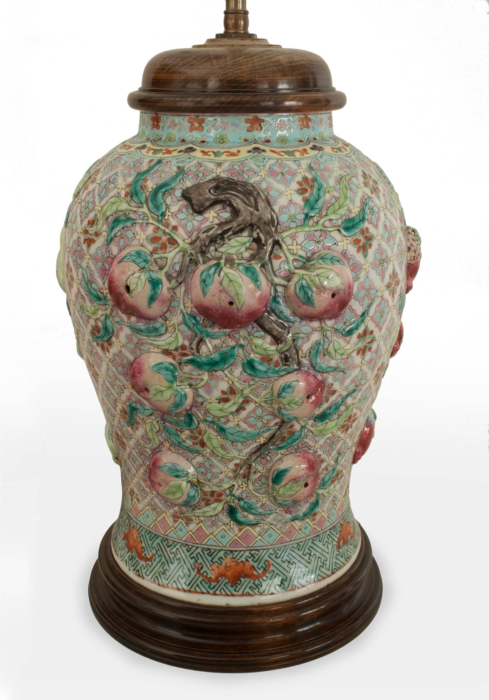 Pair of Asian Chinese Style, Large Ginger Jar Shaped Porcelain Lamps In Good Condition In Queens, NY