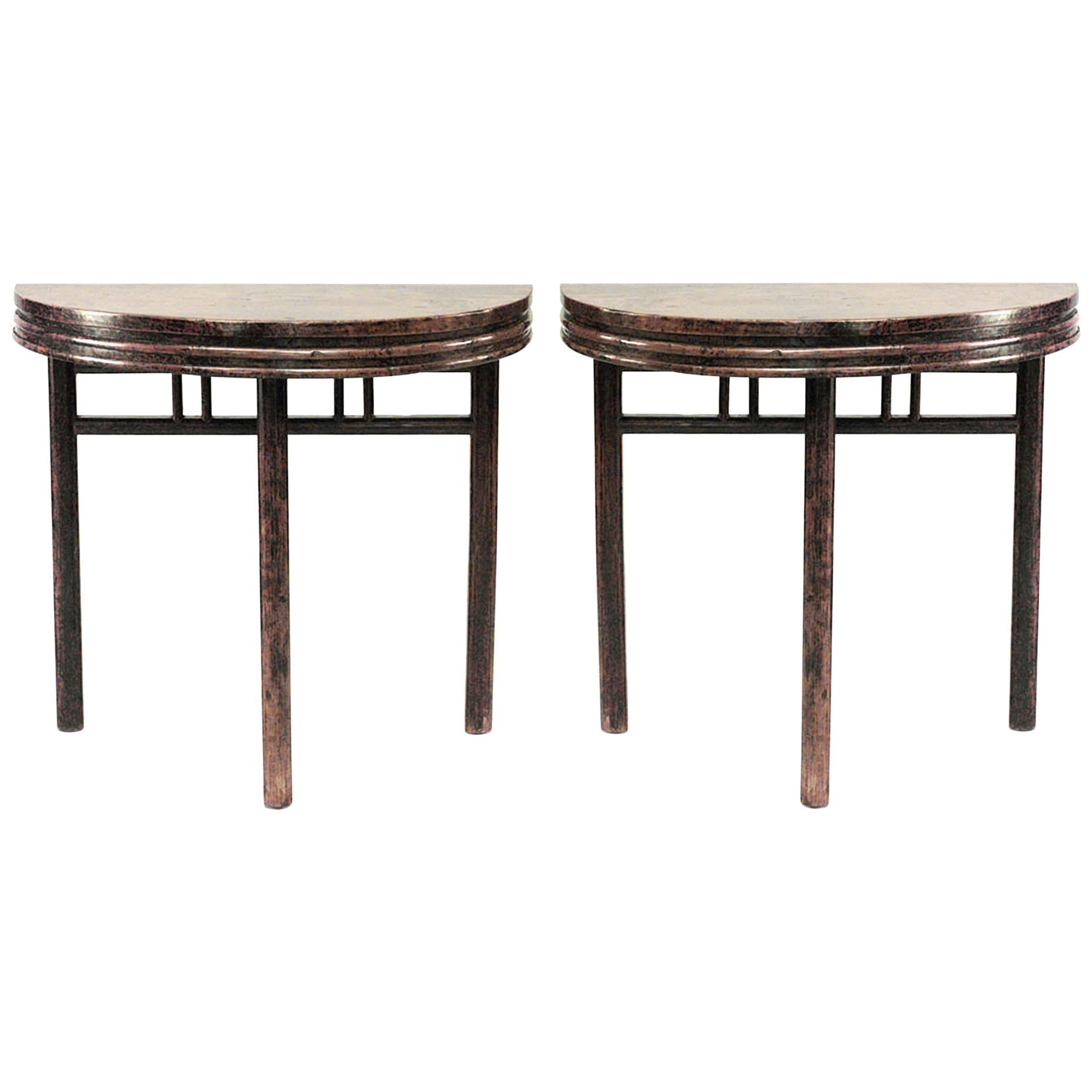 Pair of Asian Chinese Style Teak Console Tables