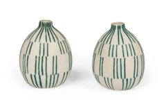 Pair of Asian Contemporary Style Staggered Lines Ceramic Vases