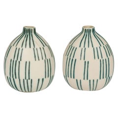 Pair of Asian Contemporary Style Staggered Lines Ceramic Vases