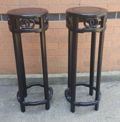 Pair Of Asian Ebonized Wood Pedestals Plant Stands