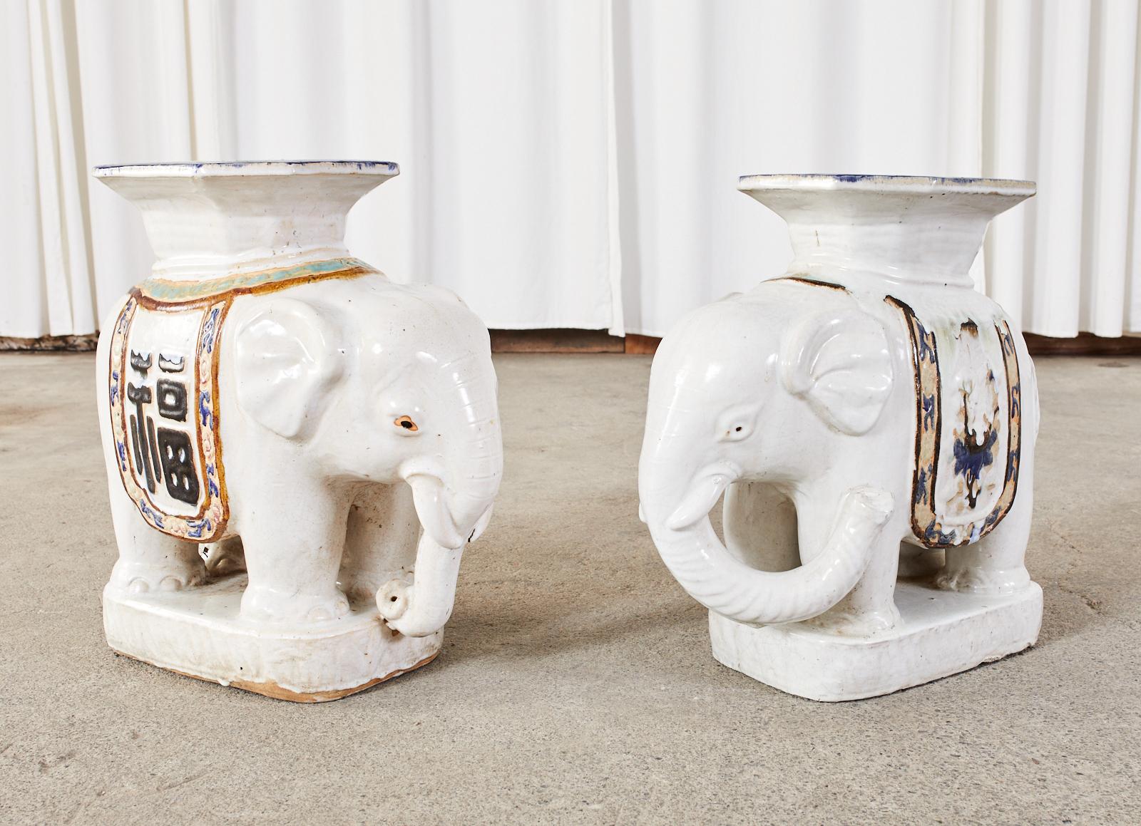 Chinese Export Pair of Asian Elephant Garden Stools or Drink Tables