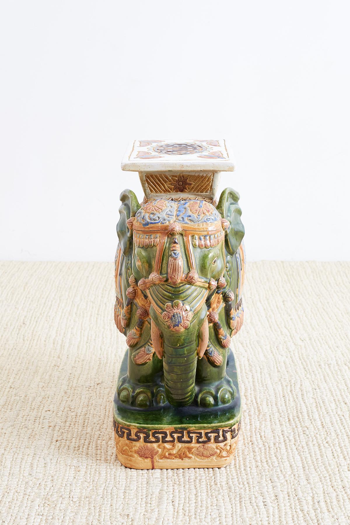 Hand-Painted Pair of Asian Elephant Garden Stools or Drink Tables