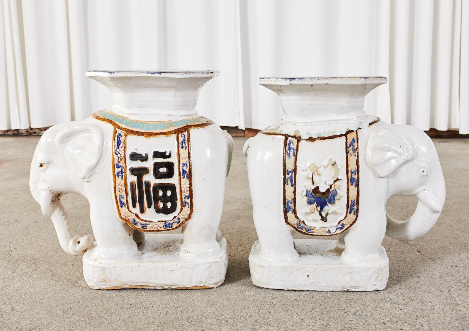 Pair of Asian Elephant Garden Stools or Drink Tables In Good Condition In Rio Vista, CA