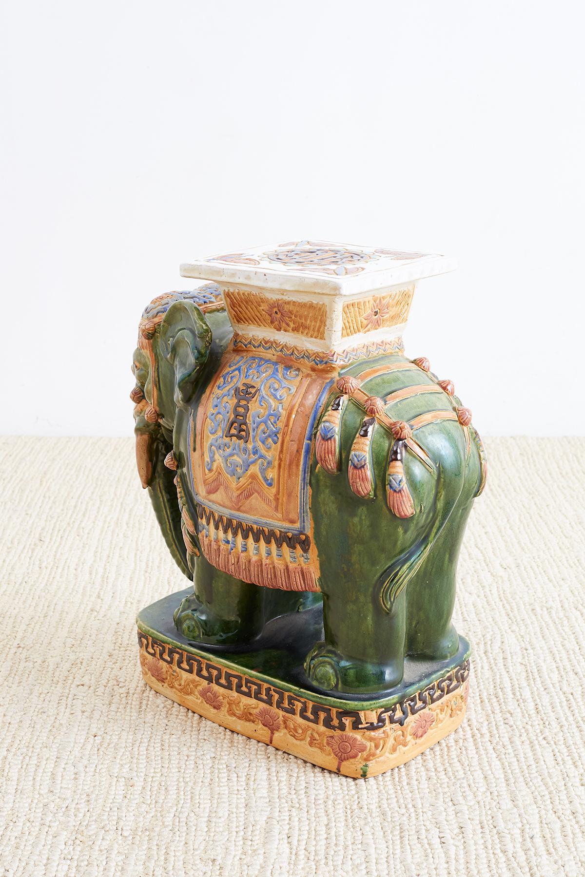 Ceramic Pair of Asian Elephant Garden Stools or Drink Tables