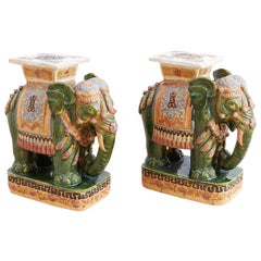 Vintage Pair of Asian Elephant Garden Stools or Drink Tables