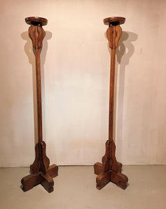 Pair of Asian Elm Wood Candle Holder Stands