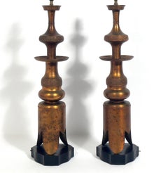 Pair of Asian Gilt Metal Lamps