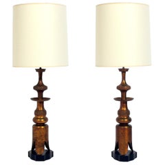 Pair of Asian Gilt Metal Lamps