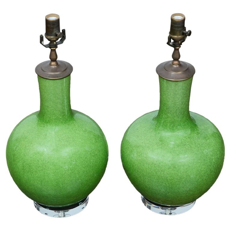 Pair of Tessellated Bone Table Lamps on Lucite Bases Pair of Tessellated Bone Table Lamps on Lucite Bases