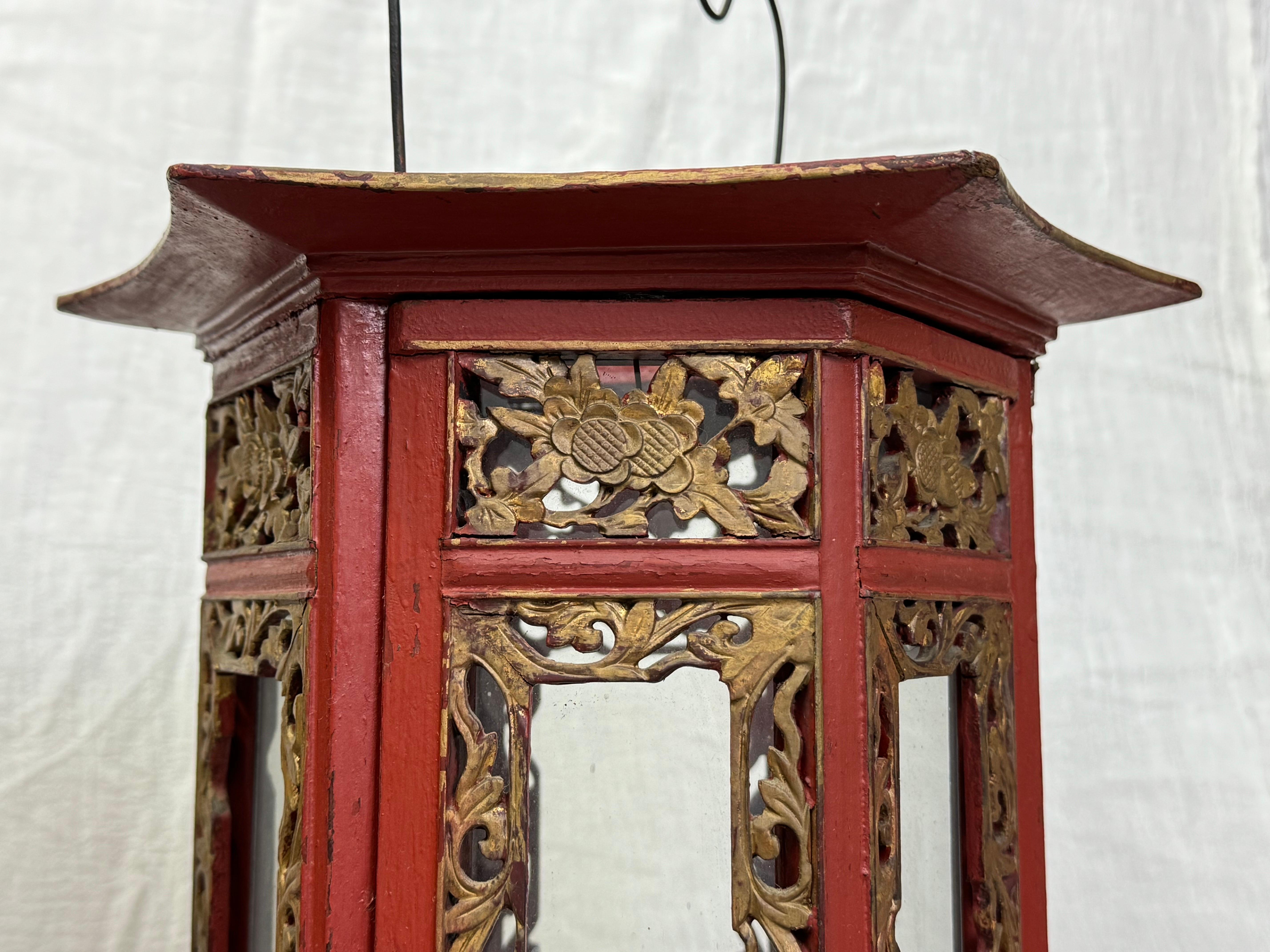 Pair of Asian Hand Carved Wooden Lanterns For Sale 11