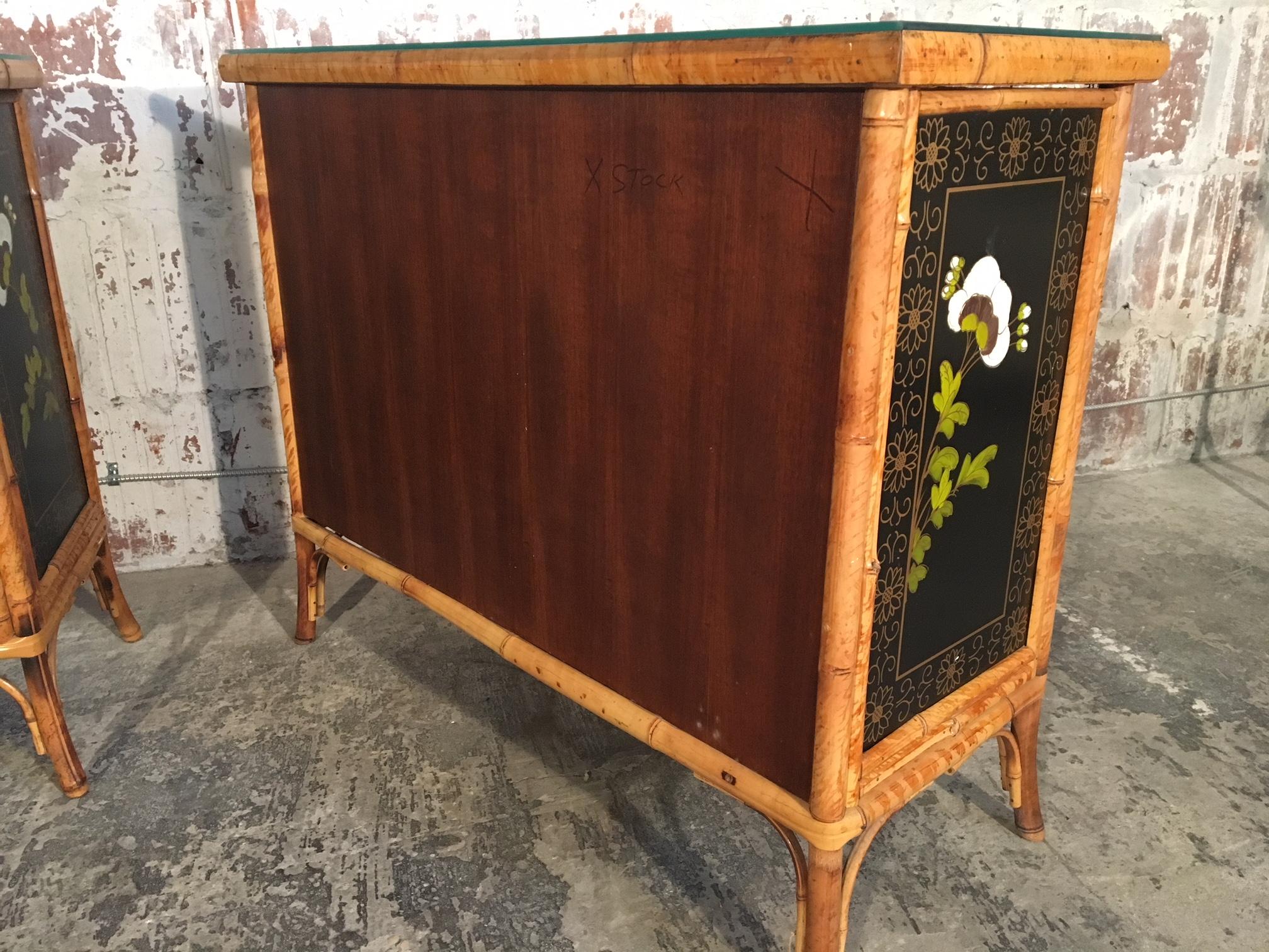 Pair of Asian Hand-Painted Bamboo Cabinets, circa 1950s 12