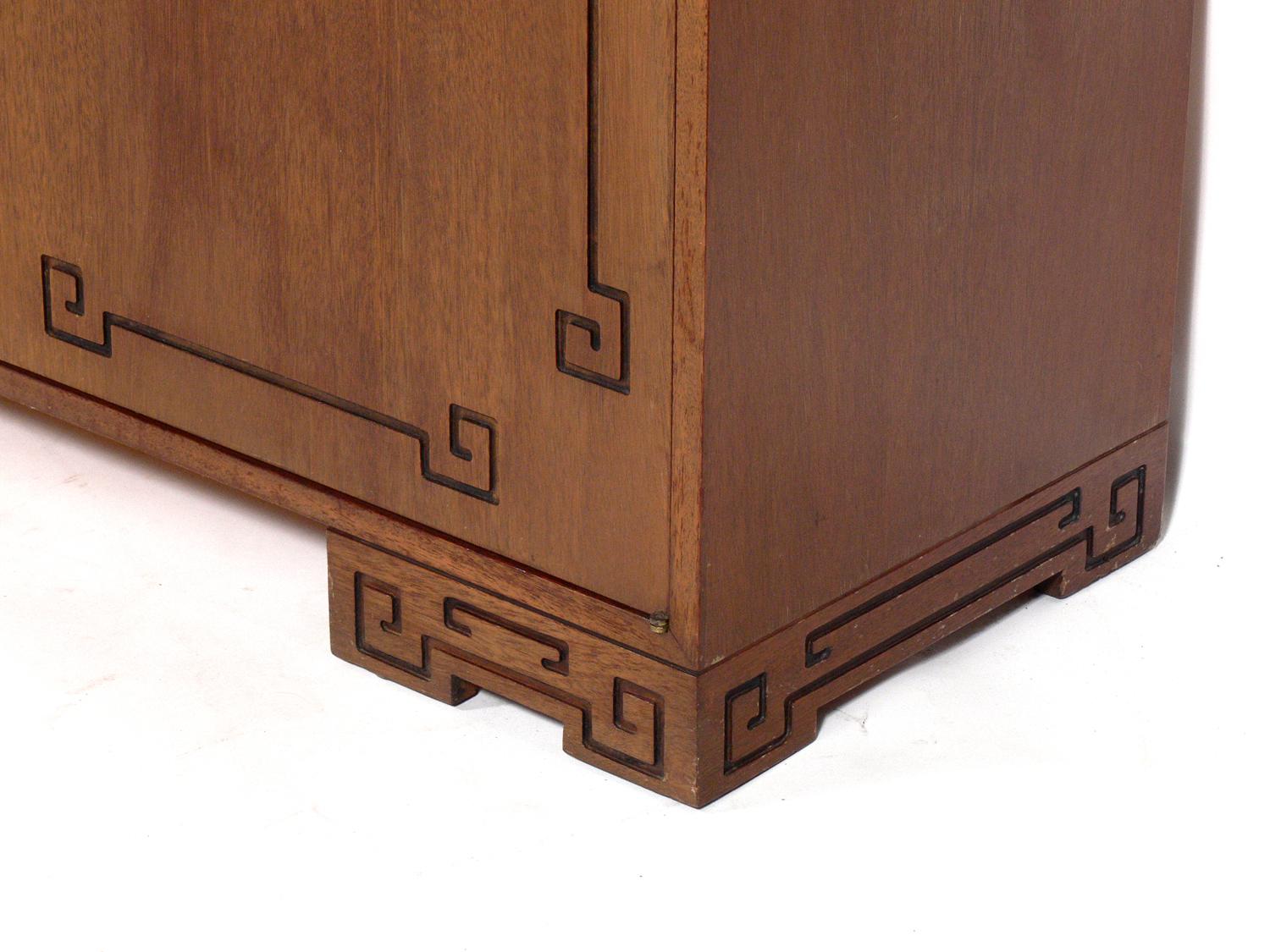 Mid-Century Modern Pair of Asian Influenced Cabinets in Your Choice of Color For Sale