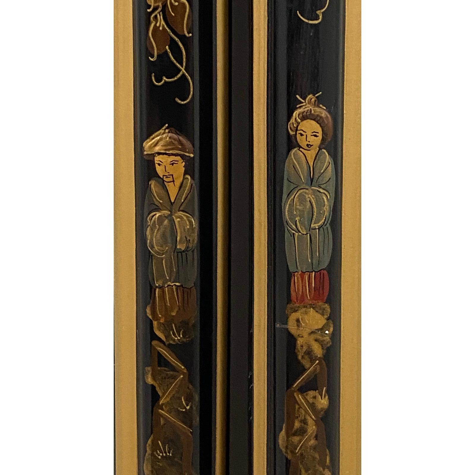 American Pair of Asian Influenced Hand Painted Mirrors
