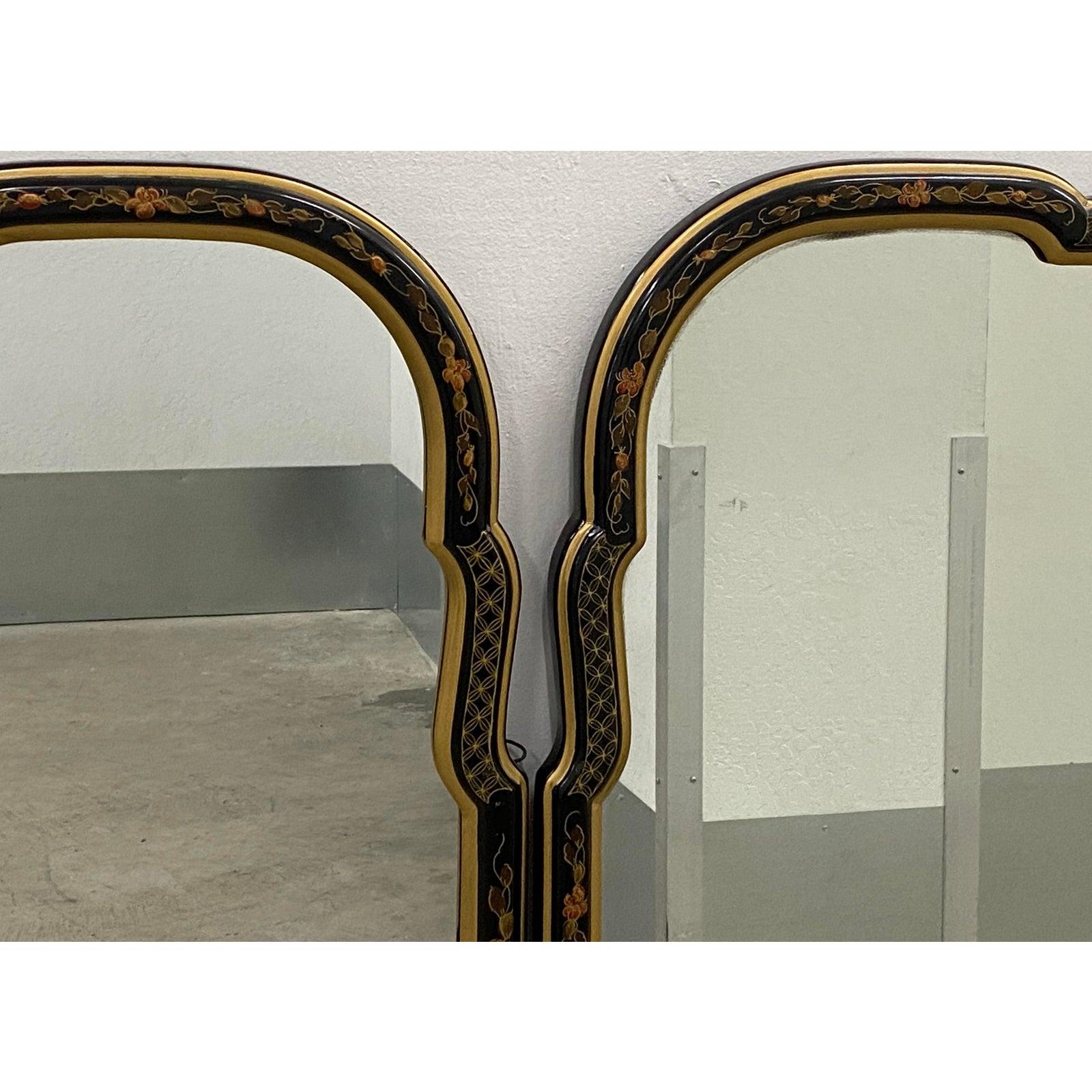 Pair of Asian Influenced Hand Painted Mirrors In Good Condition In San Francisco, CA