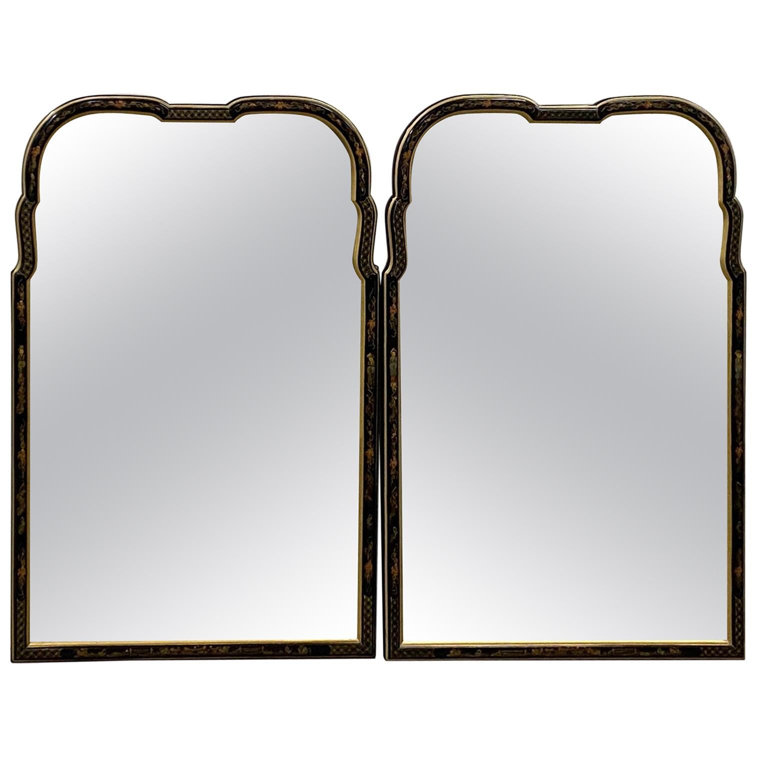 Pair of Asian Influenced Hand Painted Mirrors