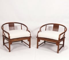 Pair of Asian Influenced Horseshoe Back Lounge Chairs by Michael Taylor Baker