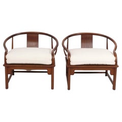 Pair of Asian Influenced Horseshoe Back Lounge Chairs by Michael Taylor Baker