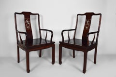 Pair of Asian Inlaid Wooden Armchairs, Mid-20th Century