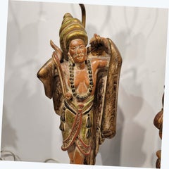 Pair of Asian Inspired Carved Wood Table Lamps by Stasack