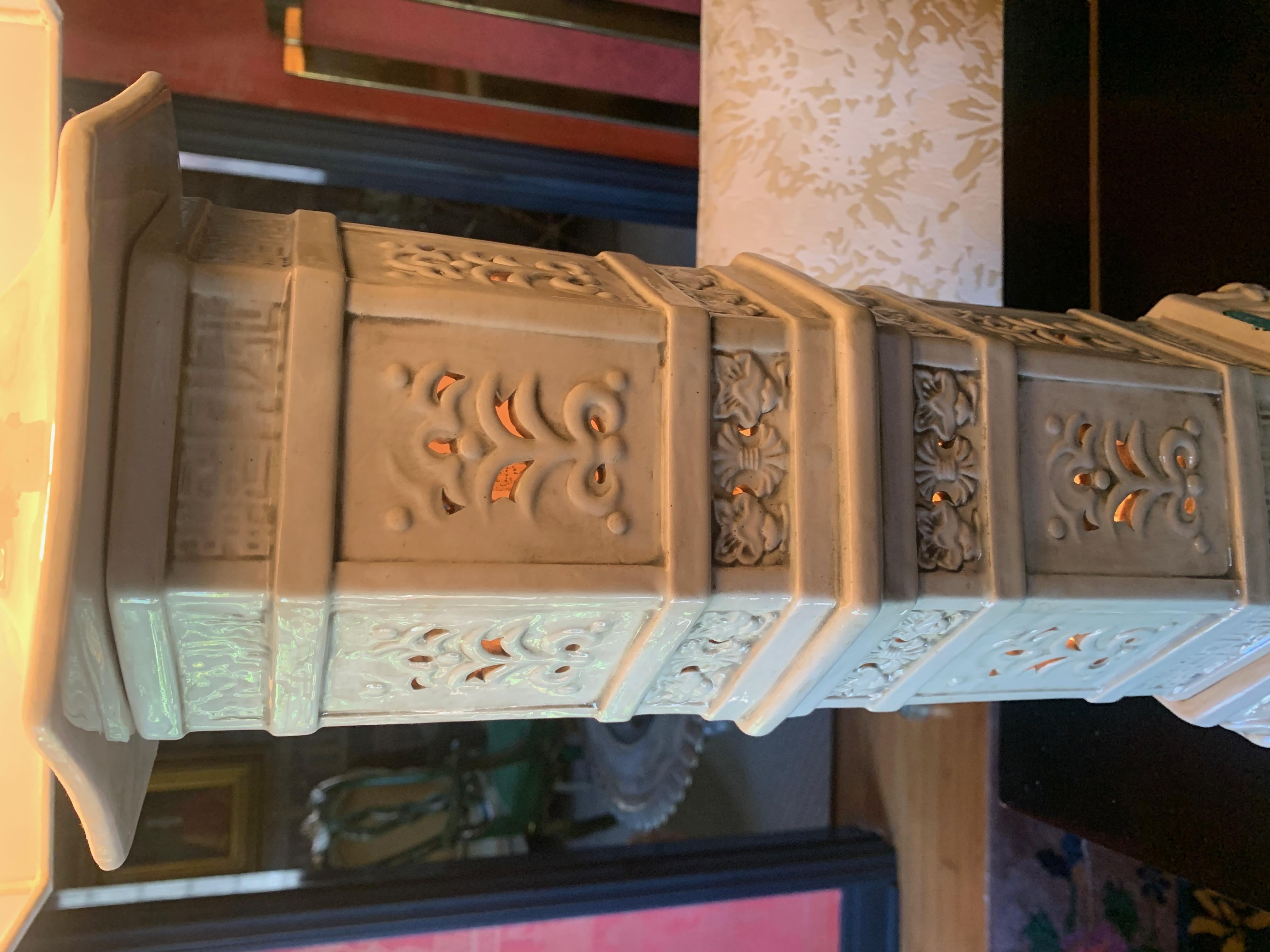 Pair of Asian Inspired Ceramic Lamps with Custom Silk Shades In Good Condition In Los Angeles, CA