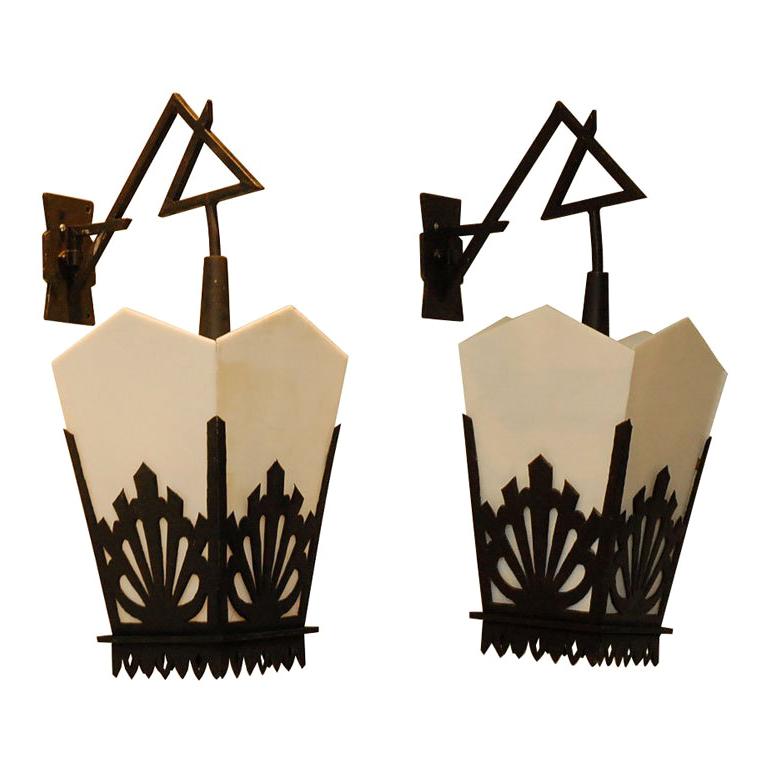 Pair of Asian Lantern Wall lights For Sale