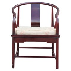 Pair of Asian Michael Taylor for Baker Style Horseshoe Lounge Chairs in Cream