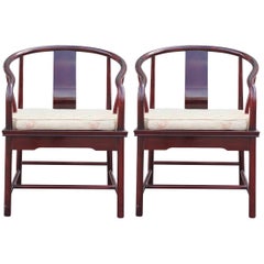 Pair of Asian Michael Taylor for Baker Style Horseshoe Lounge Chairs in Cream