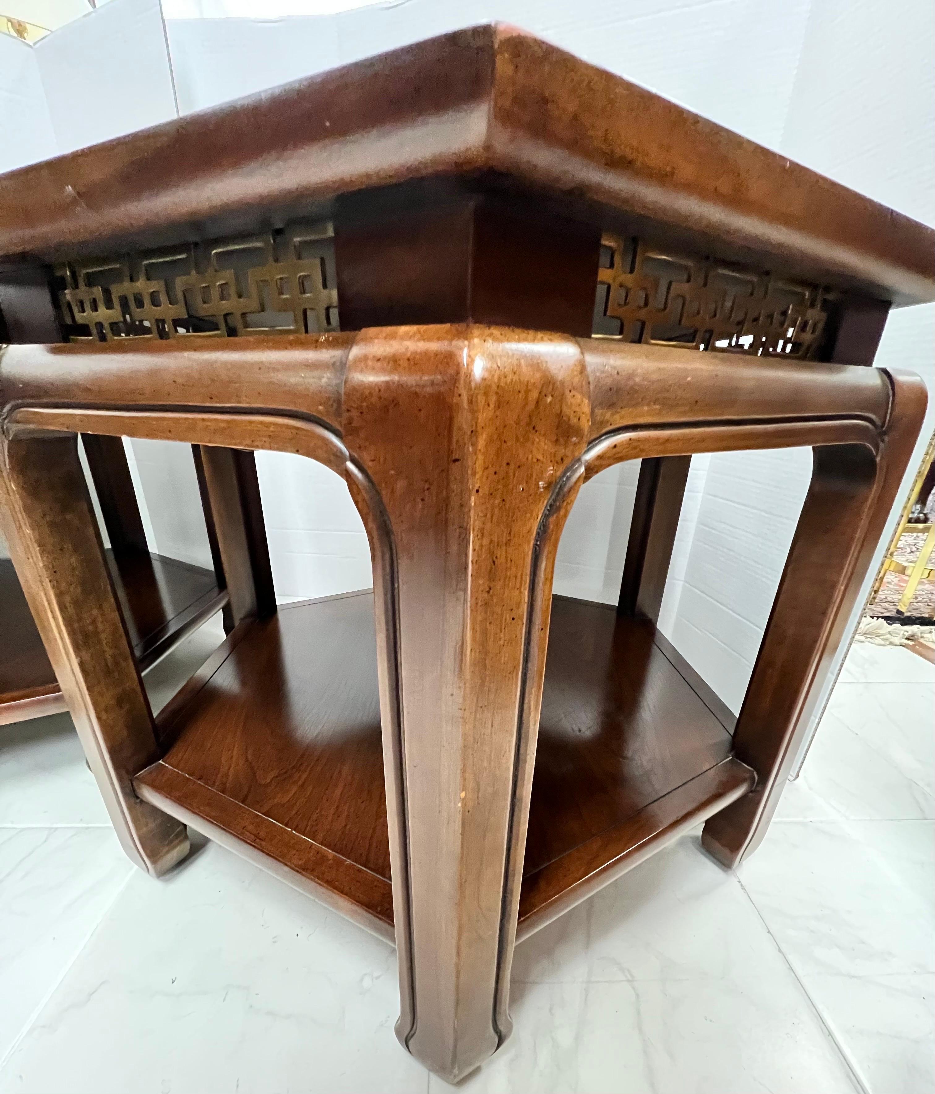 Pair of Asian Mid Century Octagonal Wooden Occasional End Side Tables For Sale 5