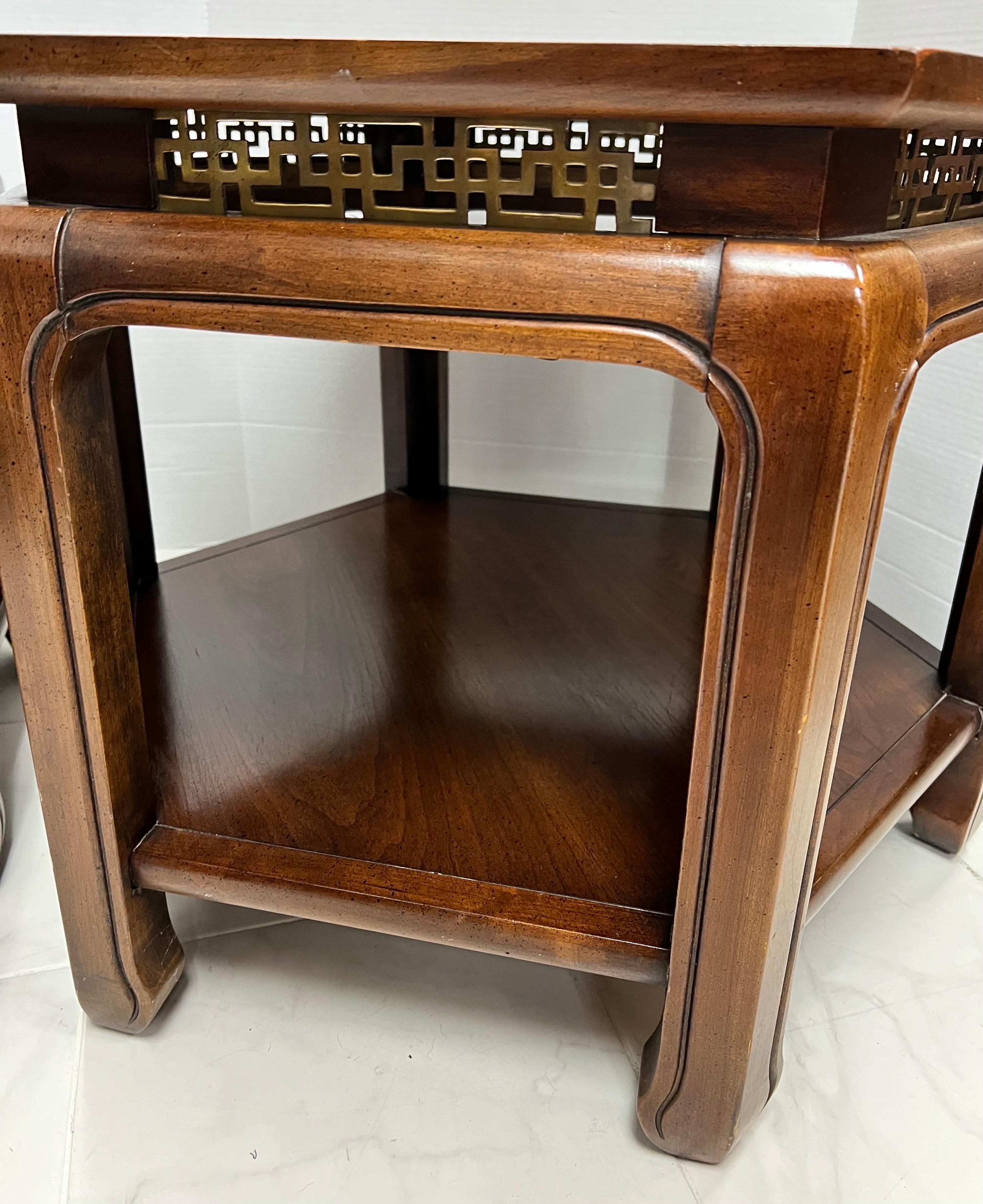 Mid-20th Century Pair of Asian Mid Century Octagonal Wooden Occasional End Side Tables For Sale