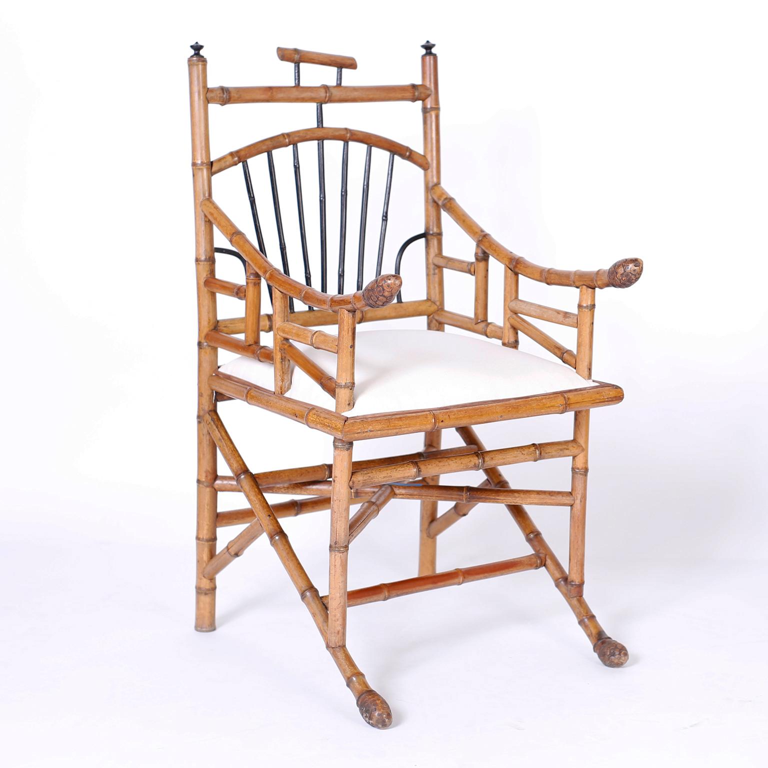 British Colonial Pair of Asian Modern Bamboo Armchairs