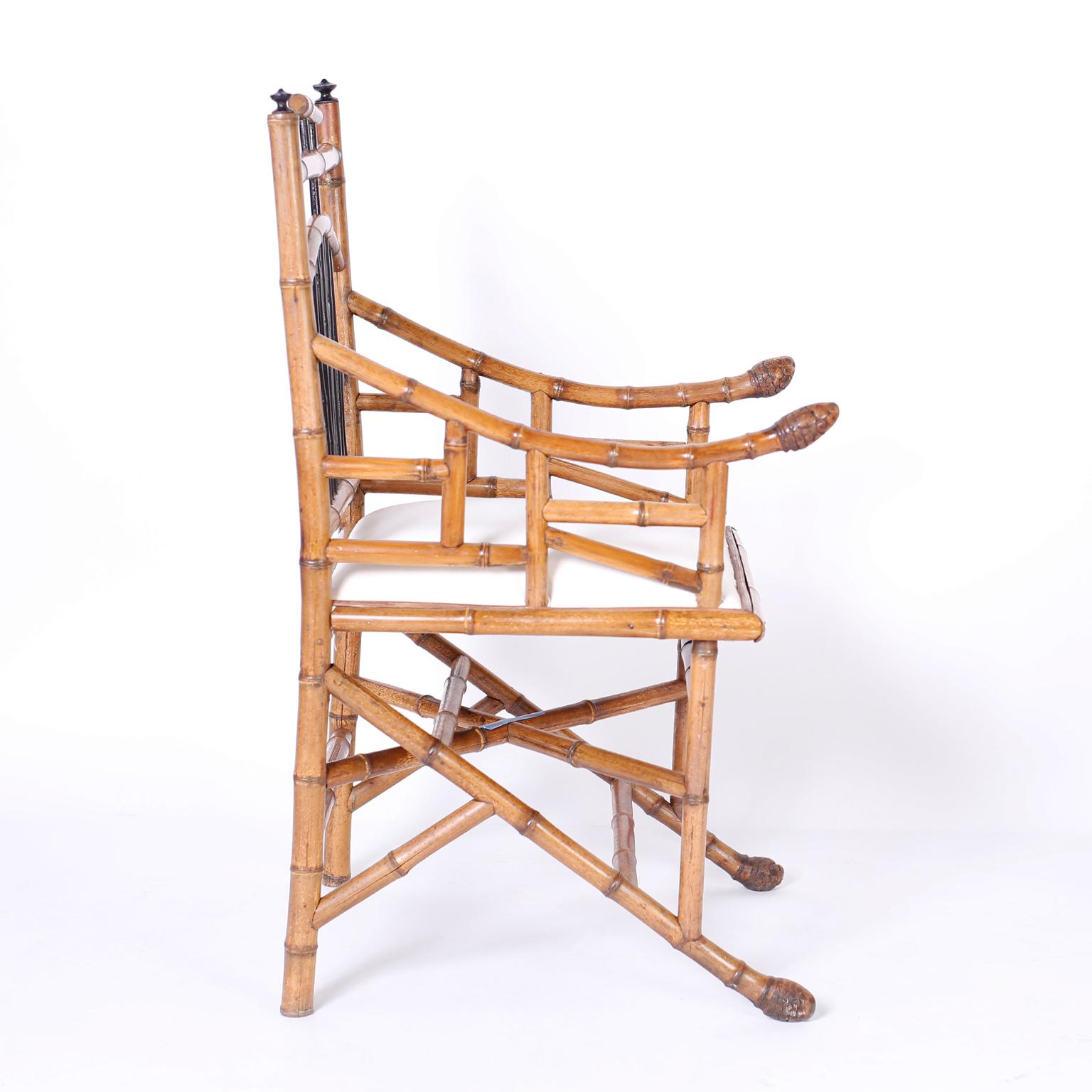 Philippine Pair of Asian Modern Bamboo Armchairs