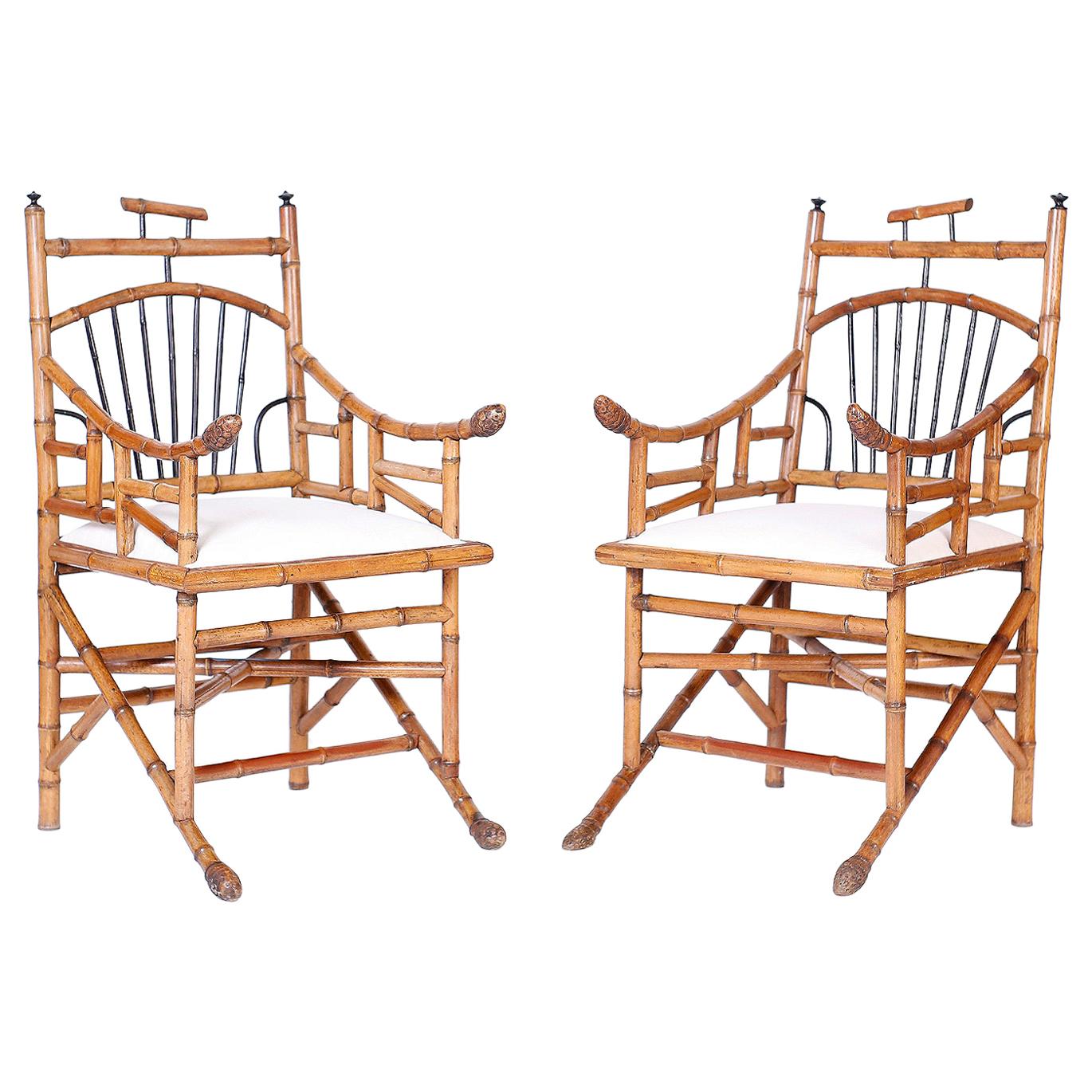 Pair of Asian Modern Bamboo Armchairs
