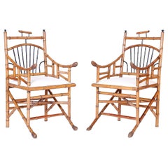 Pair of Asian Modern Bamboo Armchairs