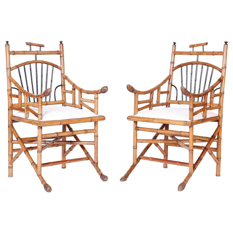 Lot De 2 Fauteuils En Bois Imitation Bambou - Style Naturel Et Bohème - Occasion