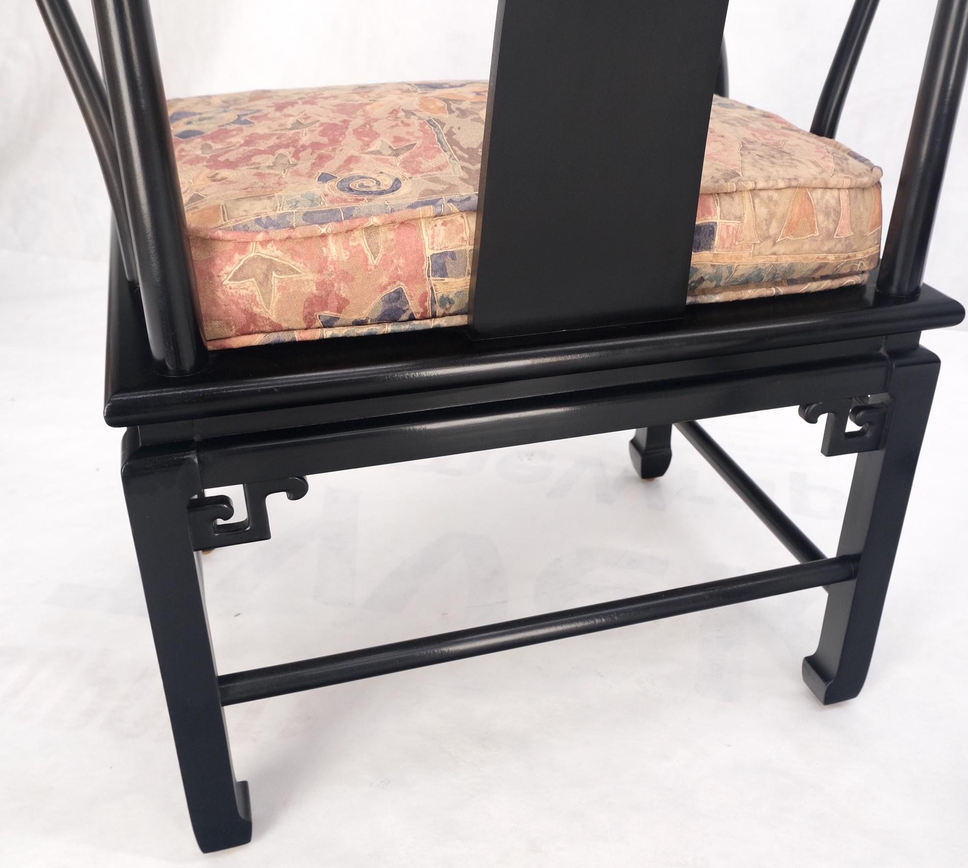 Pair of Asian Modern Black Lacquer Barrel Horse Shoe Back Lounge Chairs Mint! For Sale 2
