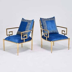 Pair of James Mont Style Brass Modern Design Greek Key Armchairs