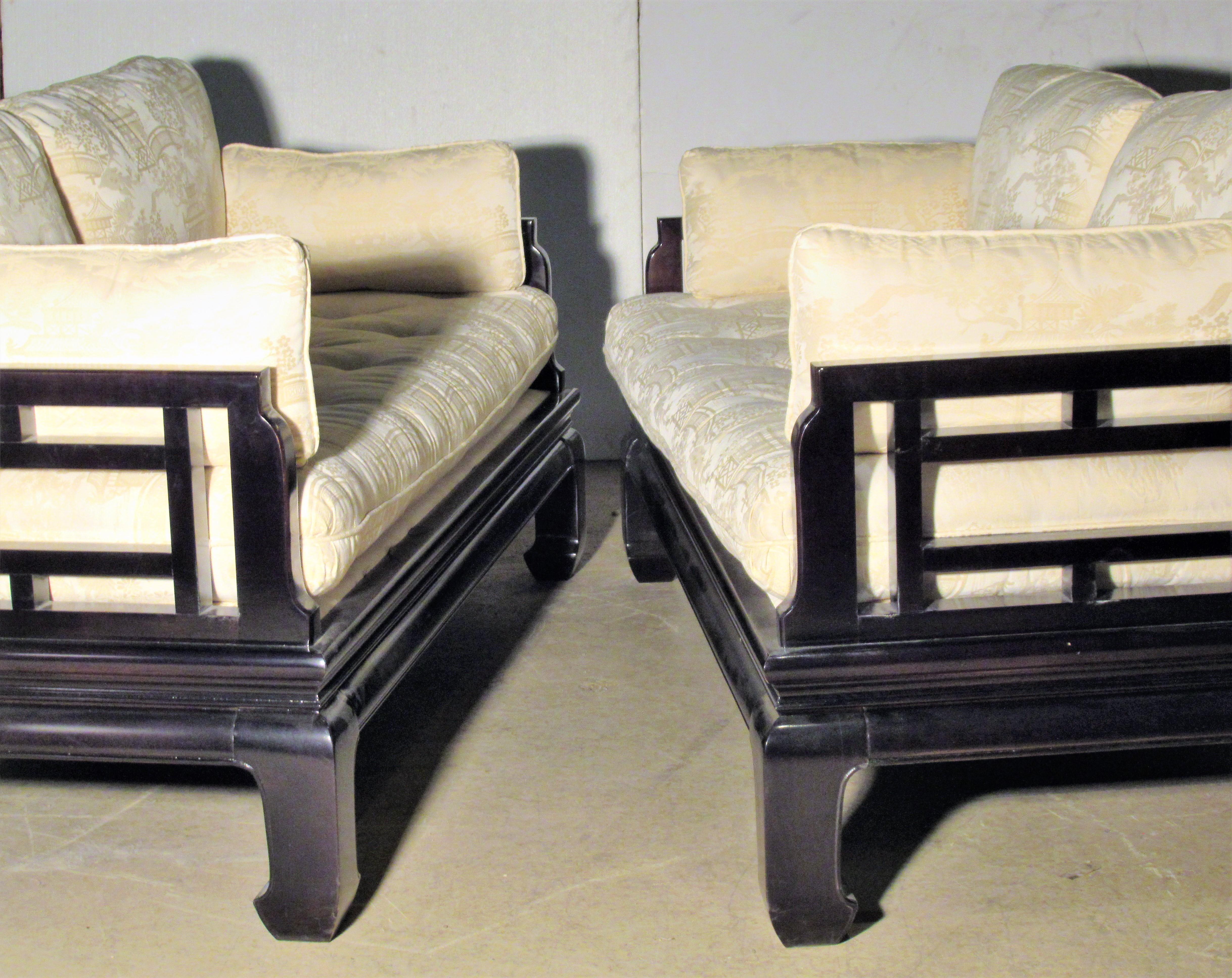 Pair of Asian Modern Ebonized Sofas 10