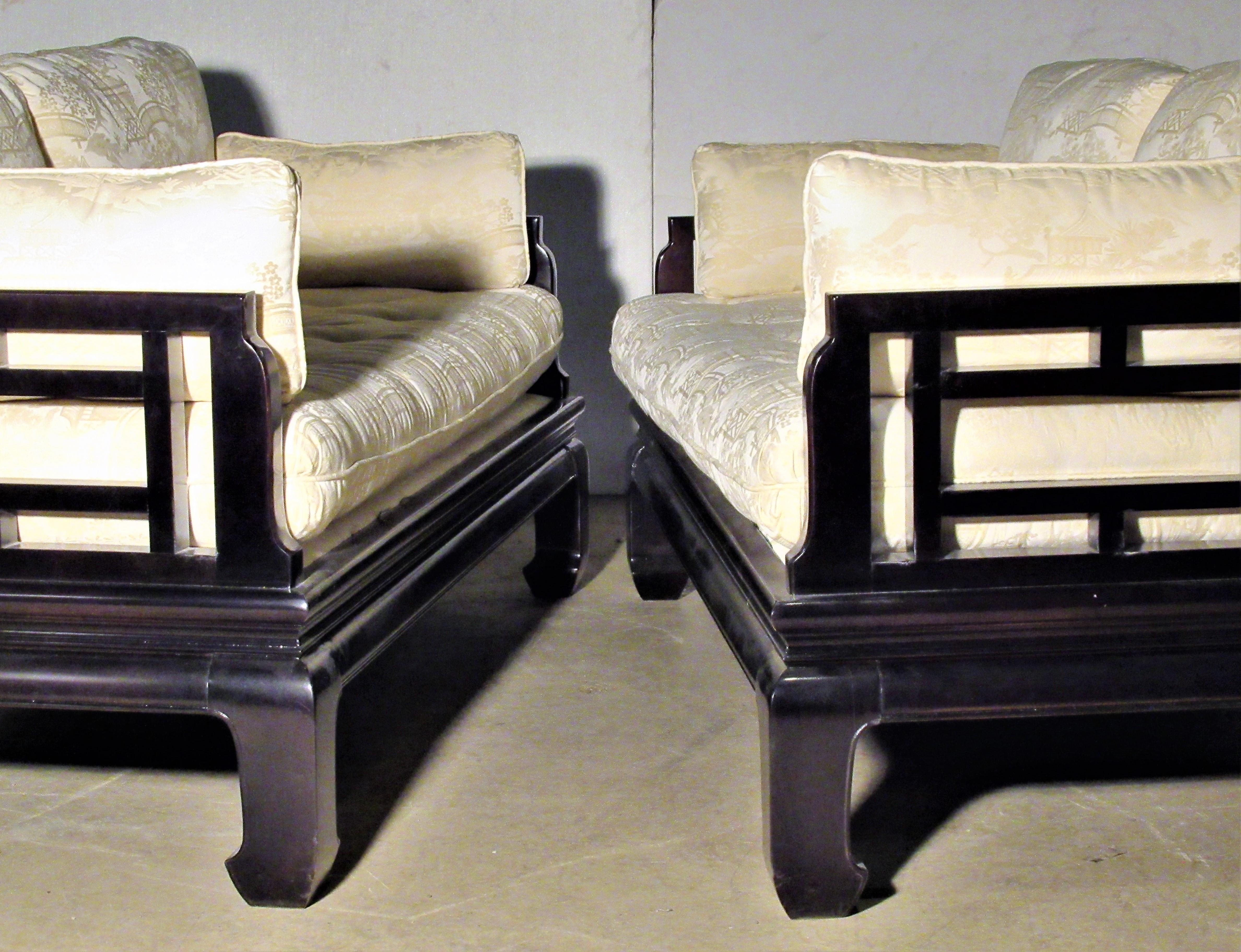 Pair of Asian Modern Ebonized Sofas 1