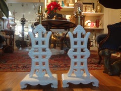 Pair of Asian Modern James Mont Style White Lacquered Lamps