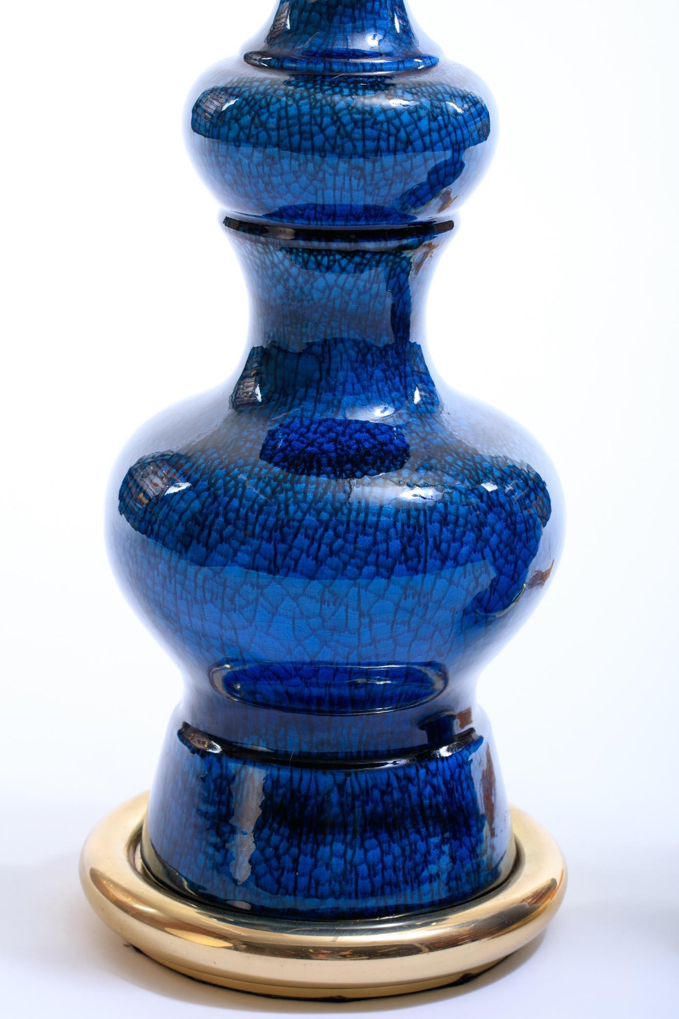 Mid-20th Century 1960s Blue Ceramic and Brass Stiffel Lampin Asian Modern Style